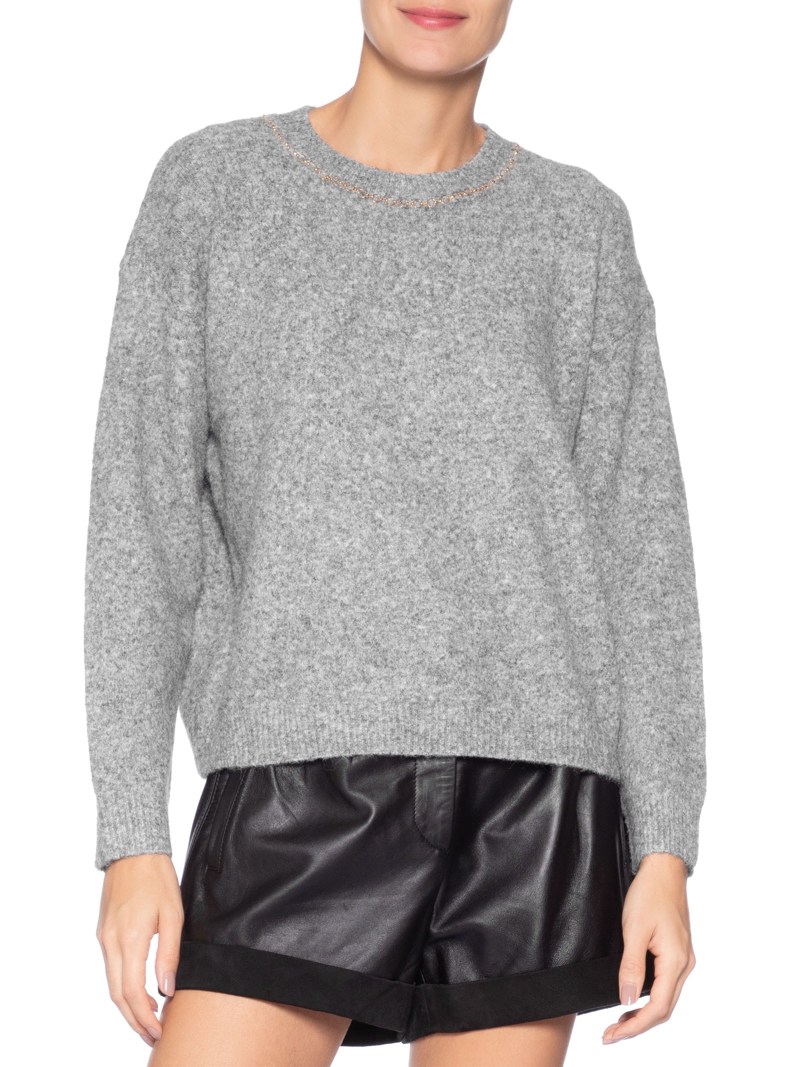 Suéter Feminino Em Tricot Com Detalhe Corrente Cinza Market 33