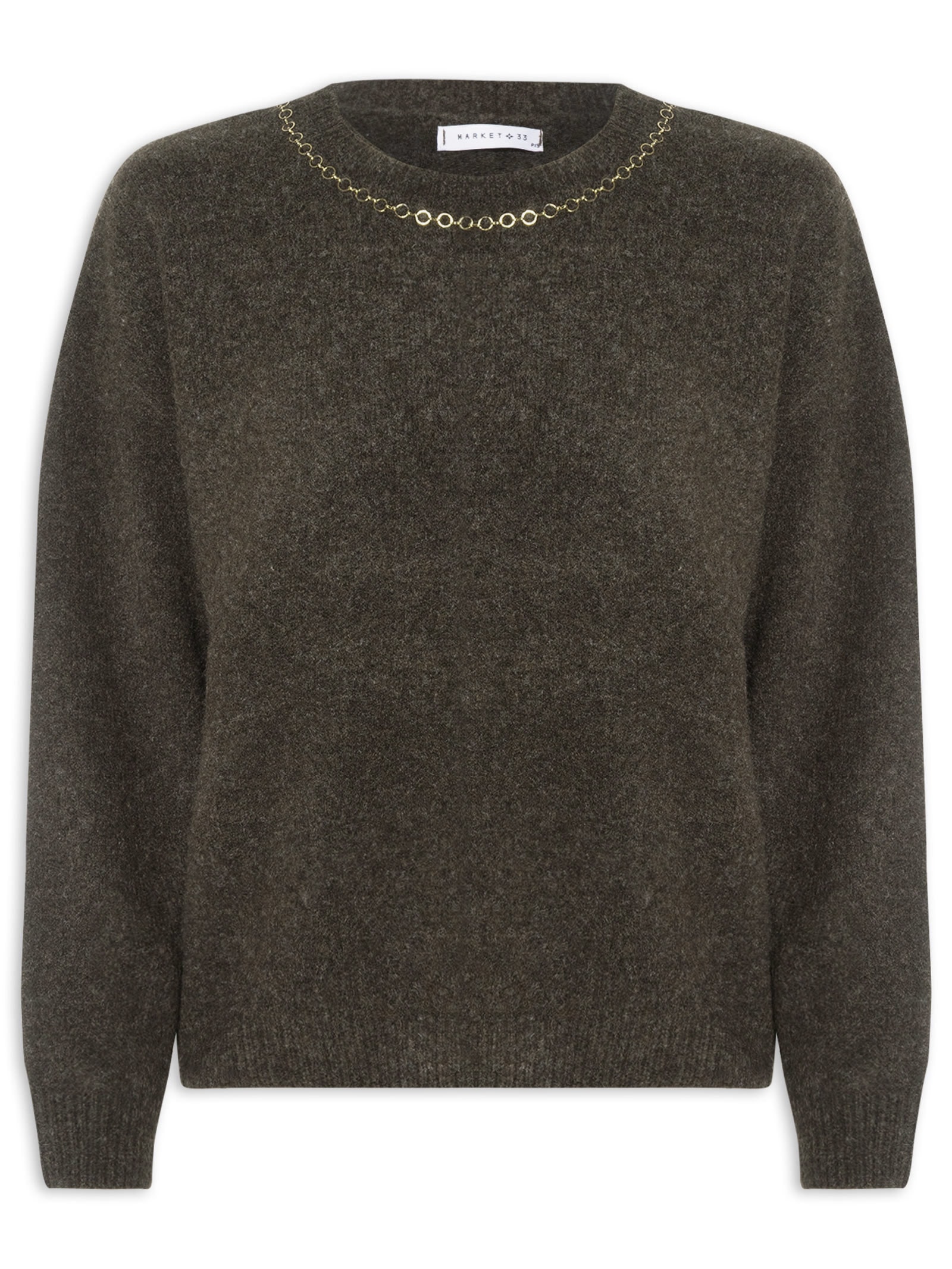 Suéter Feminino Em Tricot Com Detalhe Corrente Marrom Market 33