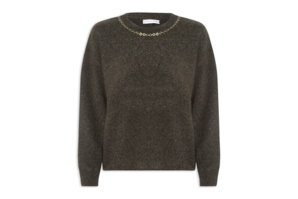Suéter Feminino Em Tricot Com Detalhe Corrente - Marrom