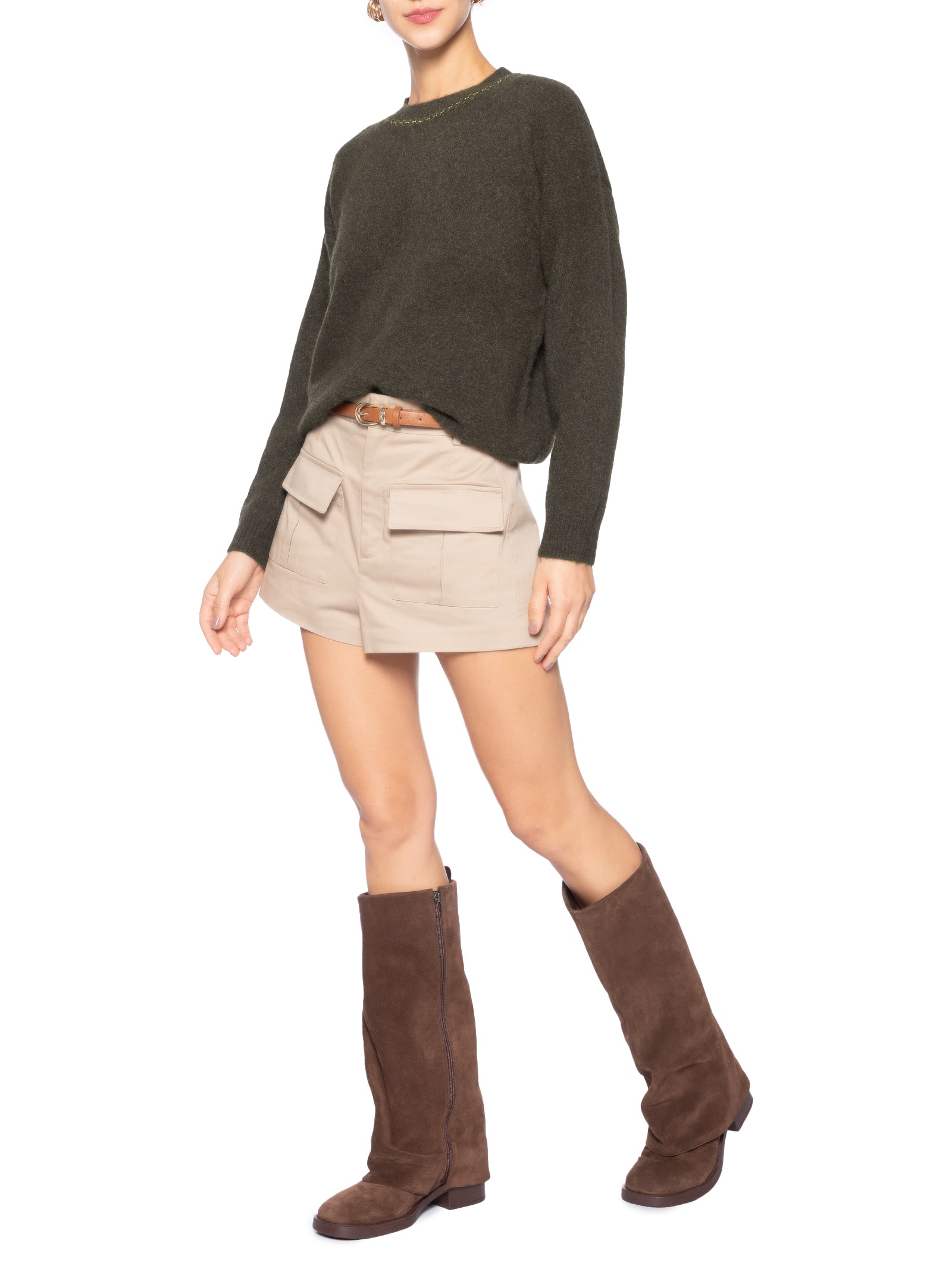 Suéter Feminino Em Tricot Com Detalhe Corrente Marrom Market 33