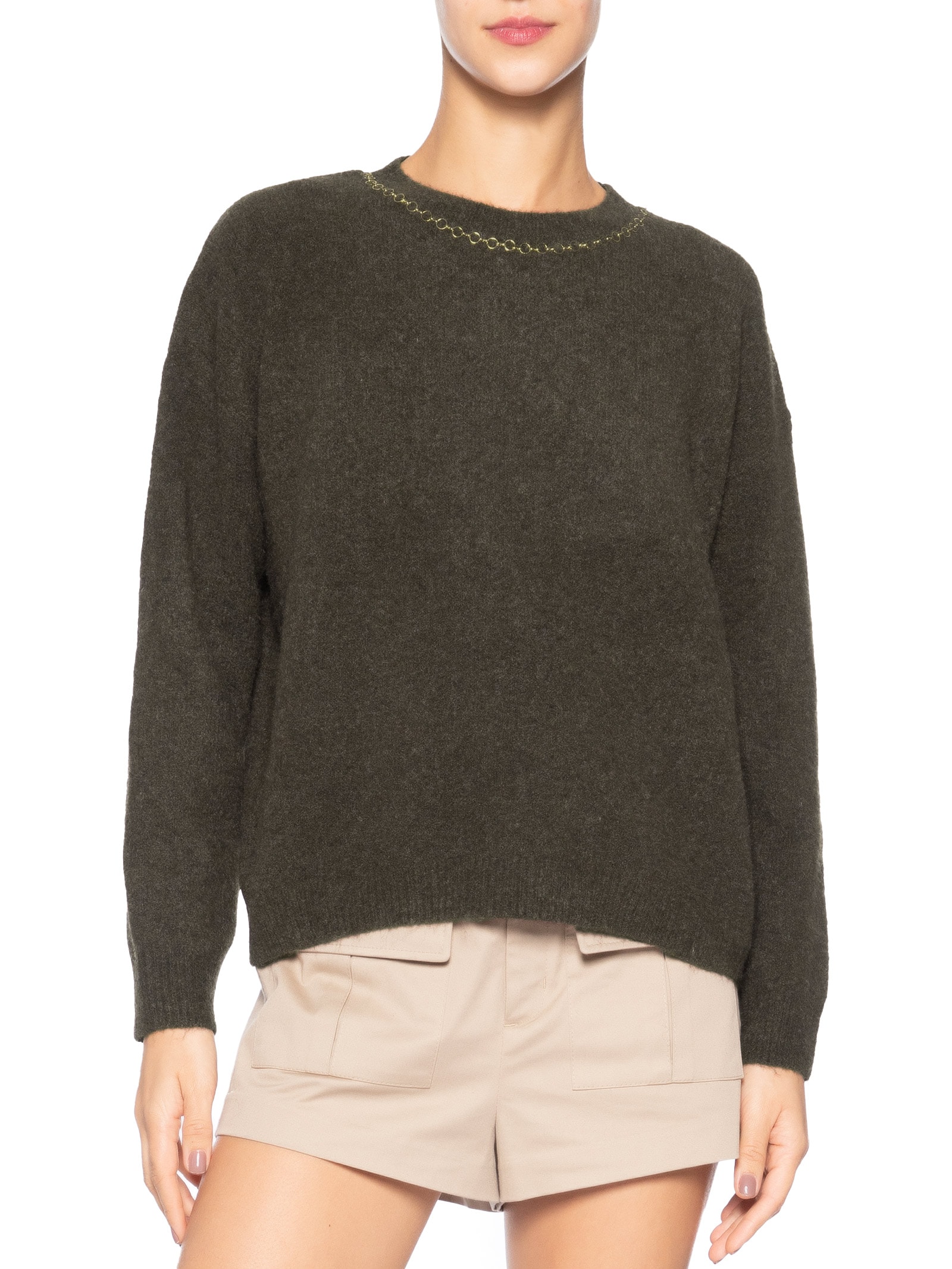 Suéter Feminino Em Tricot Com Detalhe Corrente Marrom Market 33