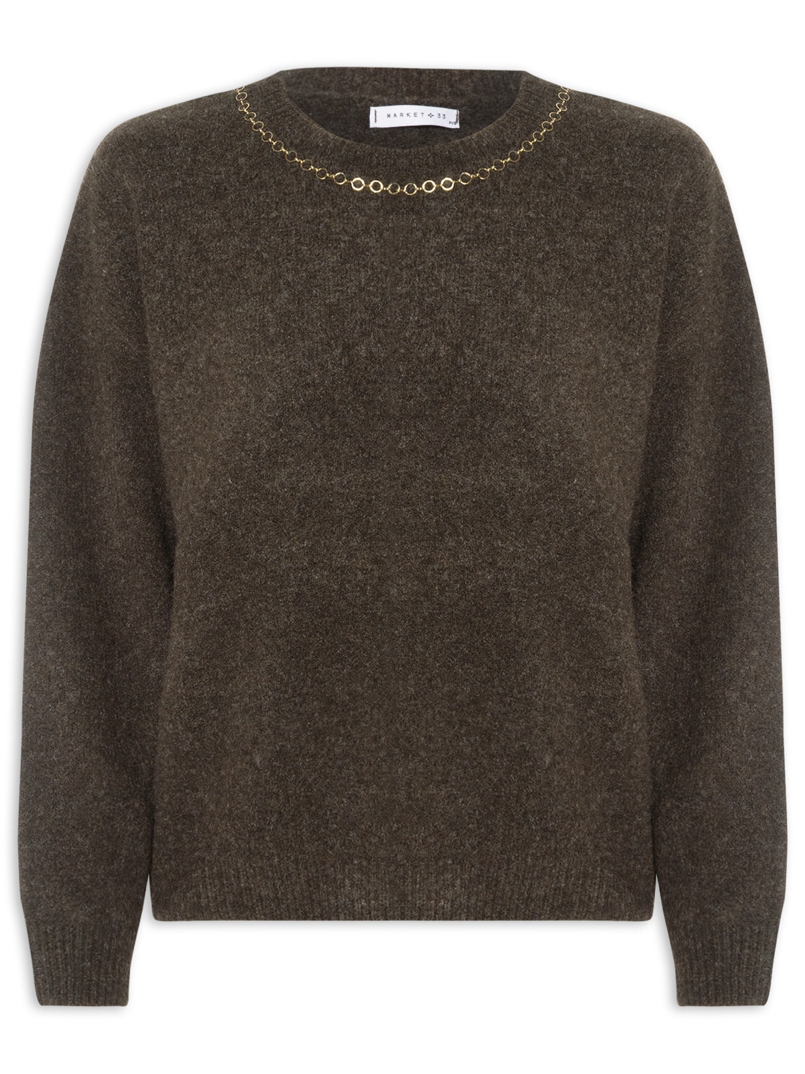 Suéter Feminino Em Tricot Com Detalhe Corrente Marrom Market 33