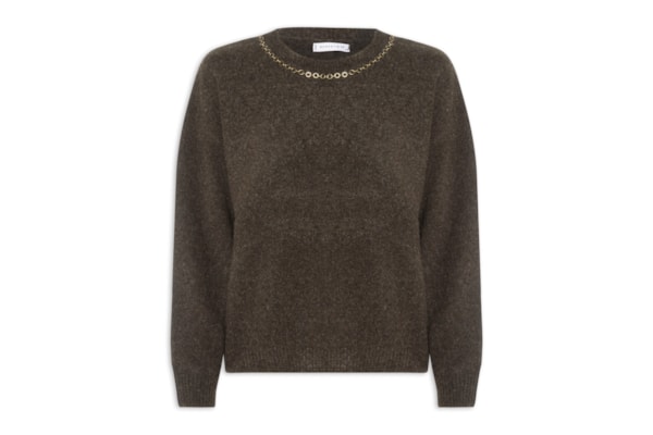 Suéter Feminino Em Tricot Com Detalhe Corrente - Marrom