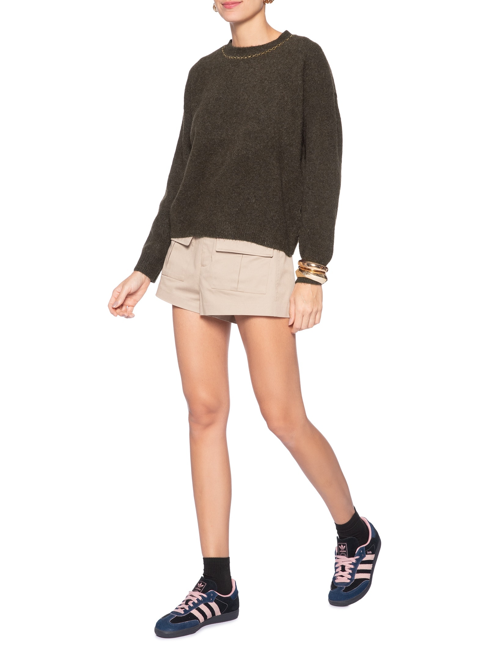 Suéter Feminino Em Tricot Com Detalhe Corrente Marrom Market 33