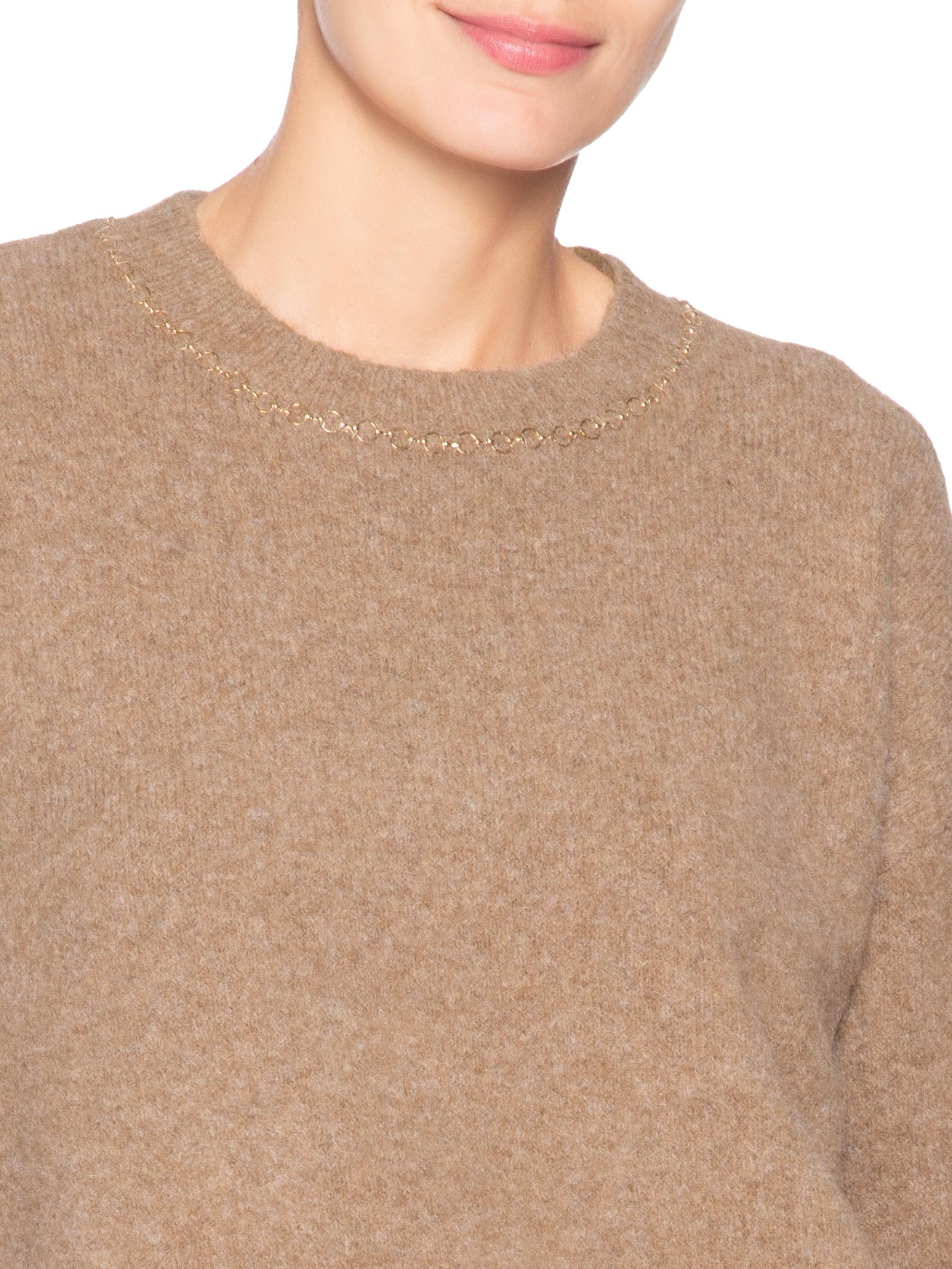 Suéter Feminino Em Tricot Com Detalhe Corrente- Marrom Market 33
