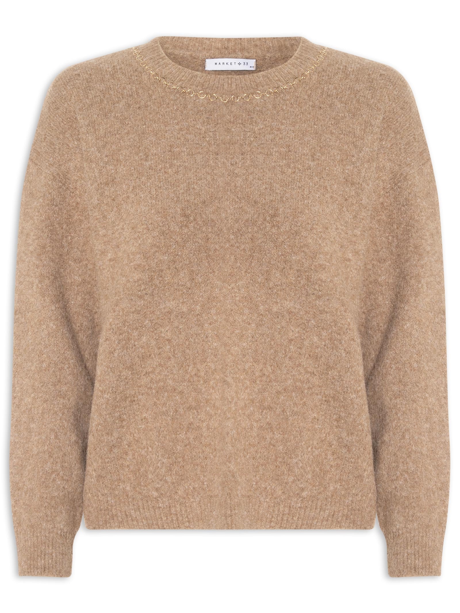 Suéter Feminino Em Tricot Com Detalhe Corrente- Marrom Market 33