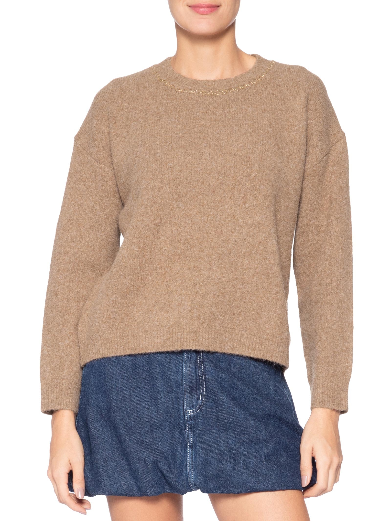 Suéter Feminino Em Tricot Com Detalhe Corrente- Marrom Market 33