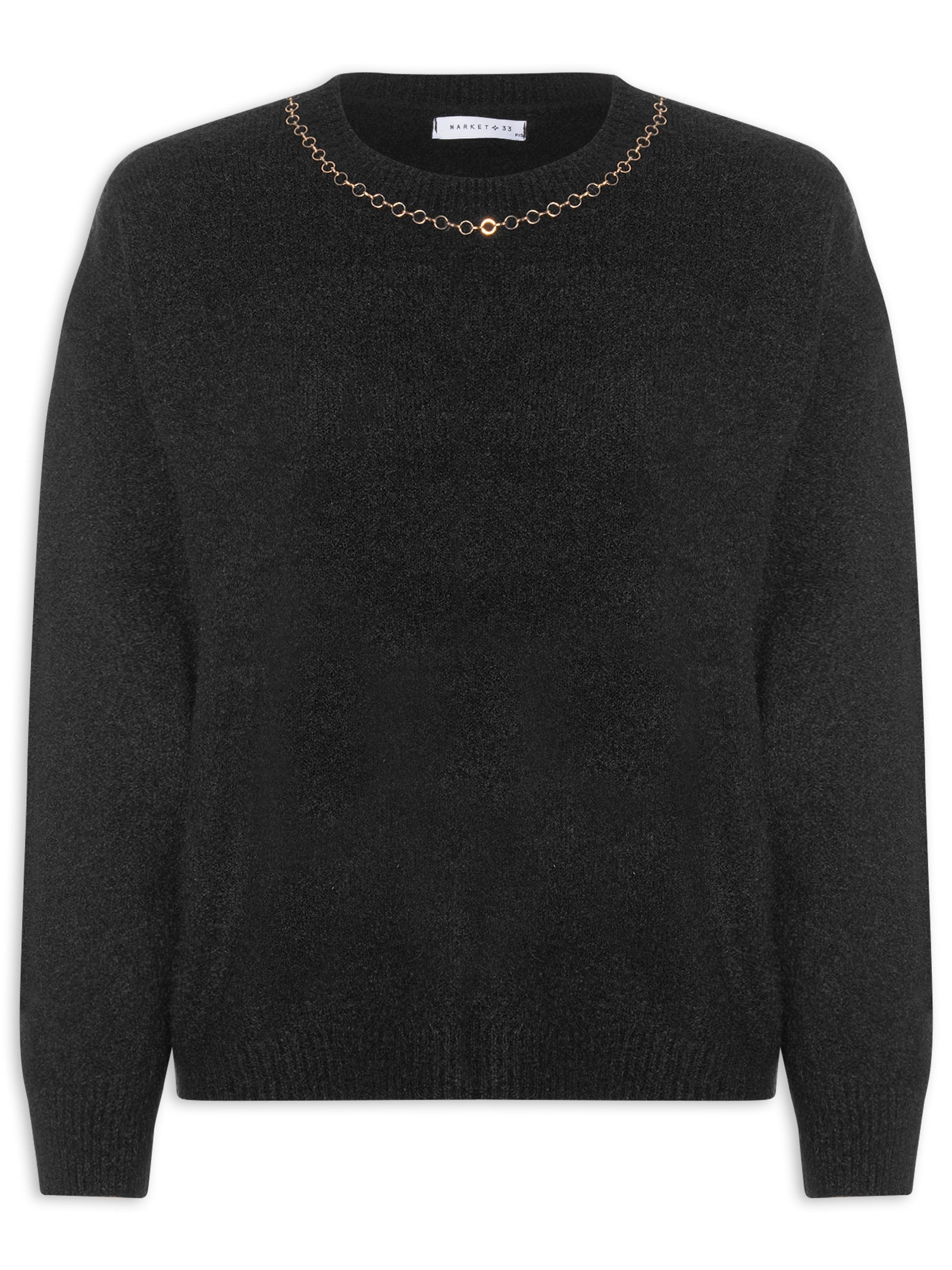 Suéter Feminino Em Tricot Com Detalhe Corrente Preto Market 33
