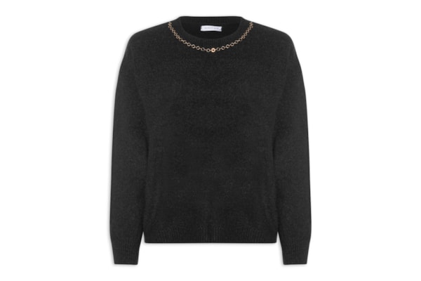 Suéter Feminino Em Tricot Com Detalhe Corrente - Preto