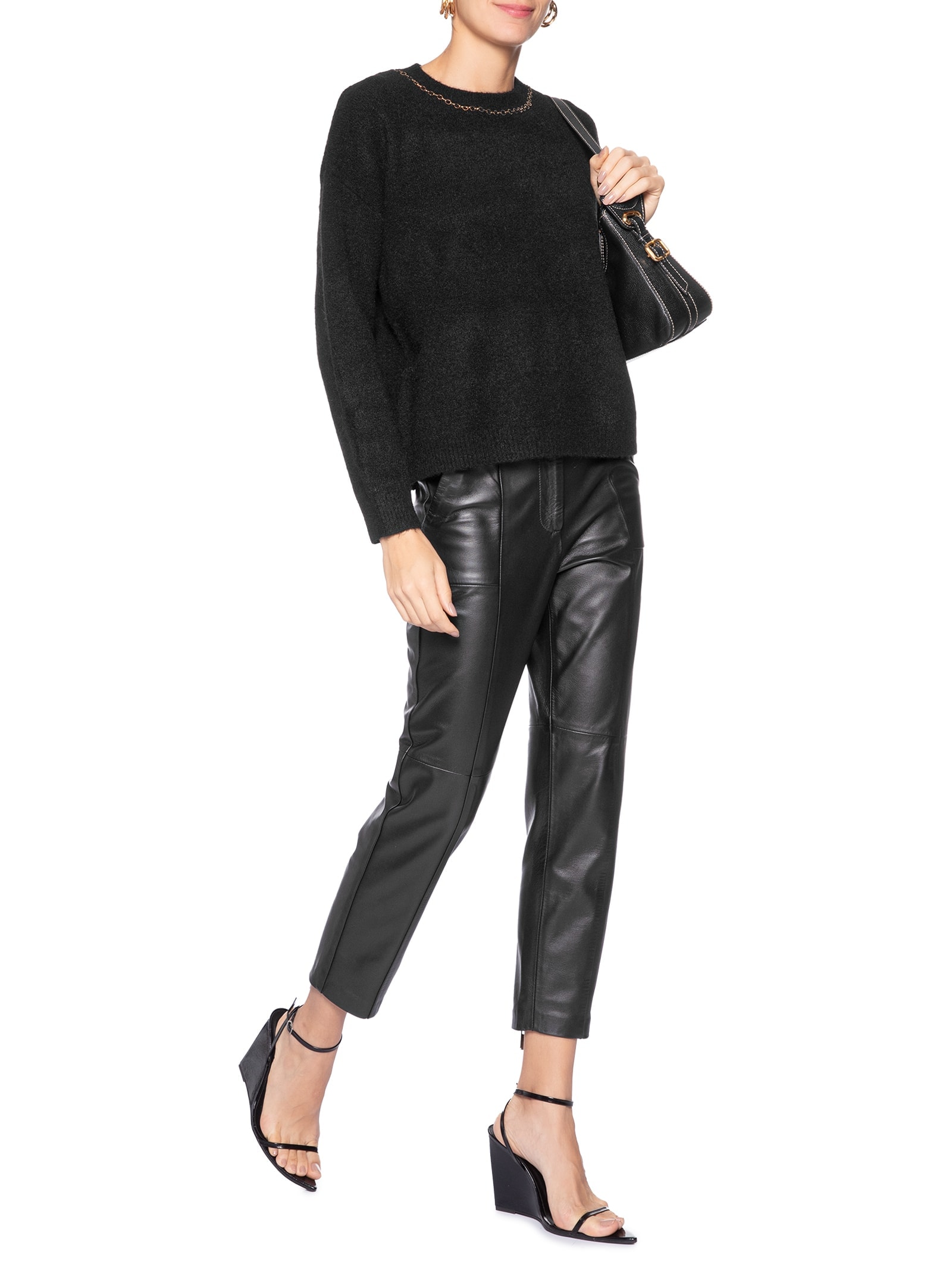 Suéter Feminino Em Tricot Com Detalhe Corrente Preto Market 33