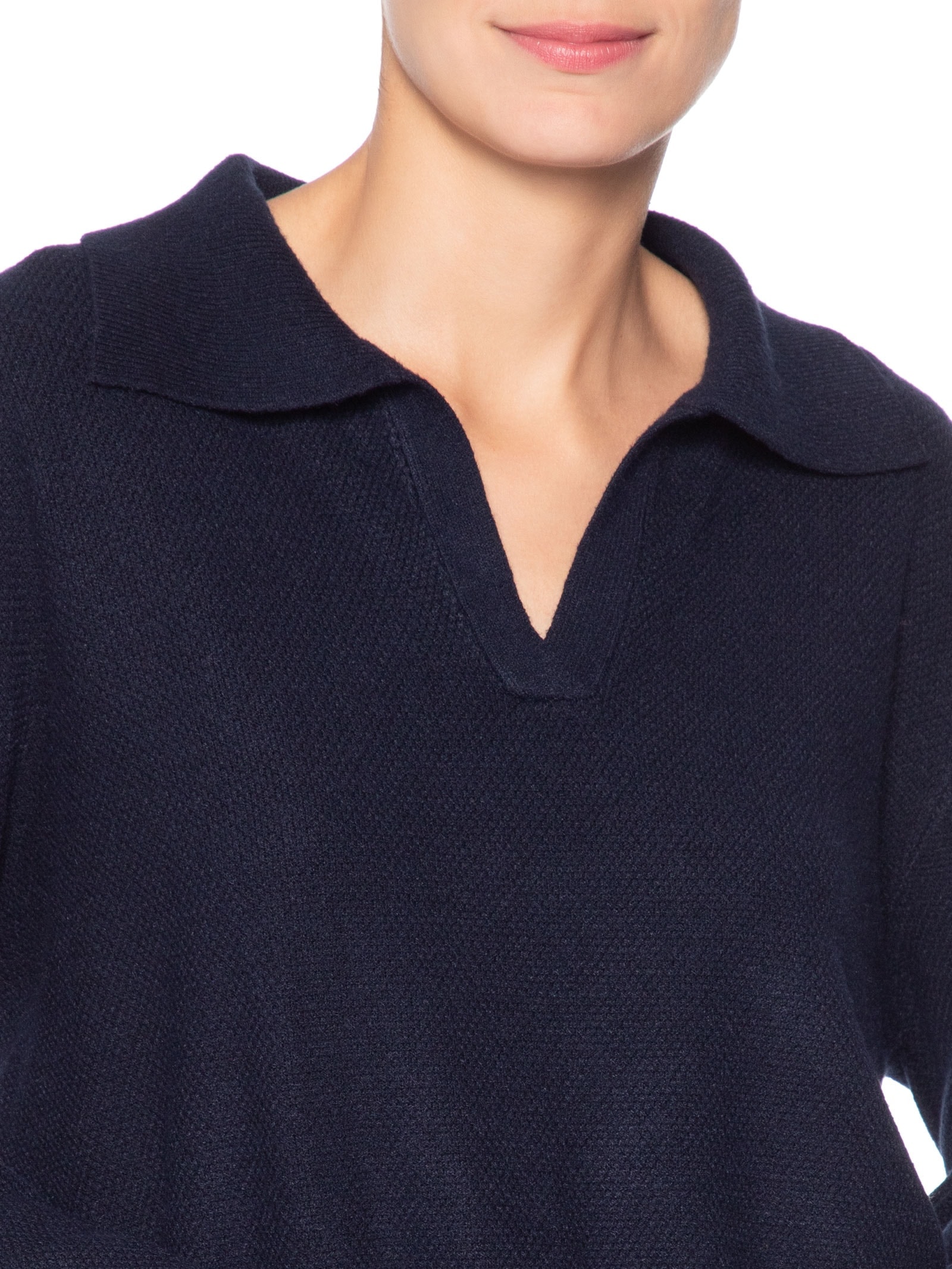 Suéter Feminino Em Tricot  Com Gola Polo Azul Market 33