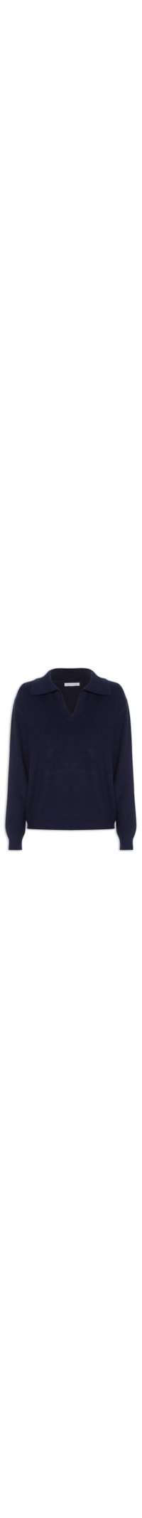 Suéter Feminino Em Tricot Com Gola Polo - Azul