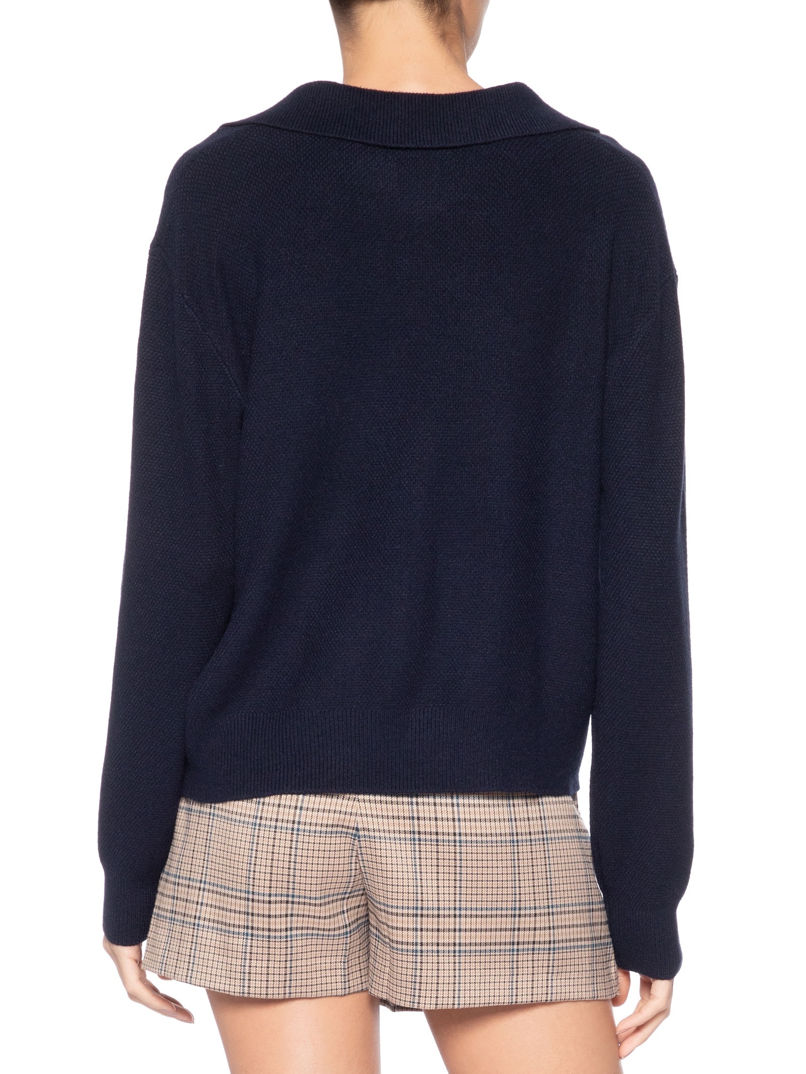 Suéter Feminino Em Tricot  Com Gola Polo Azul Market 33