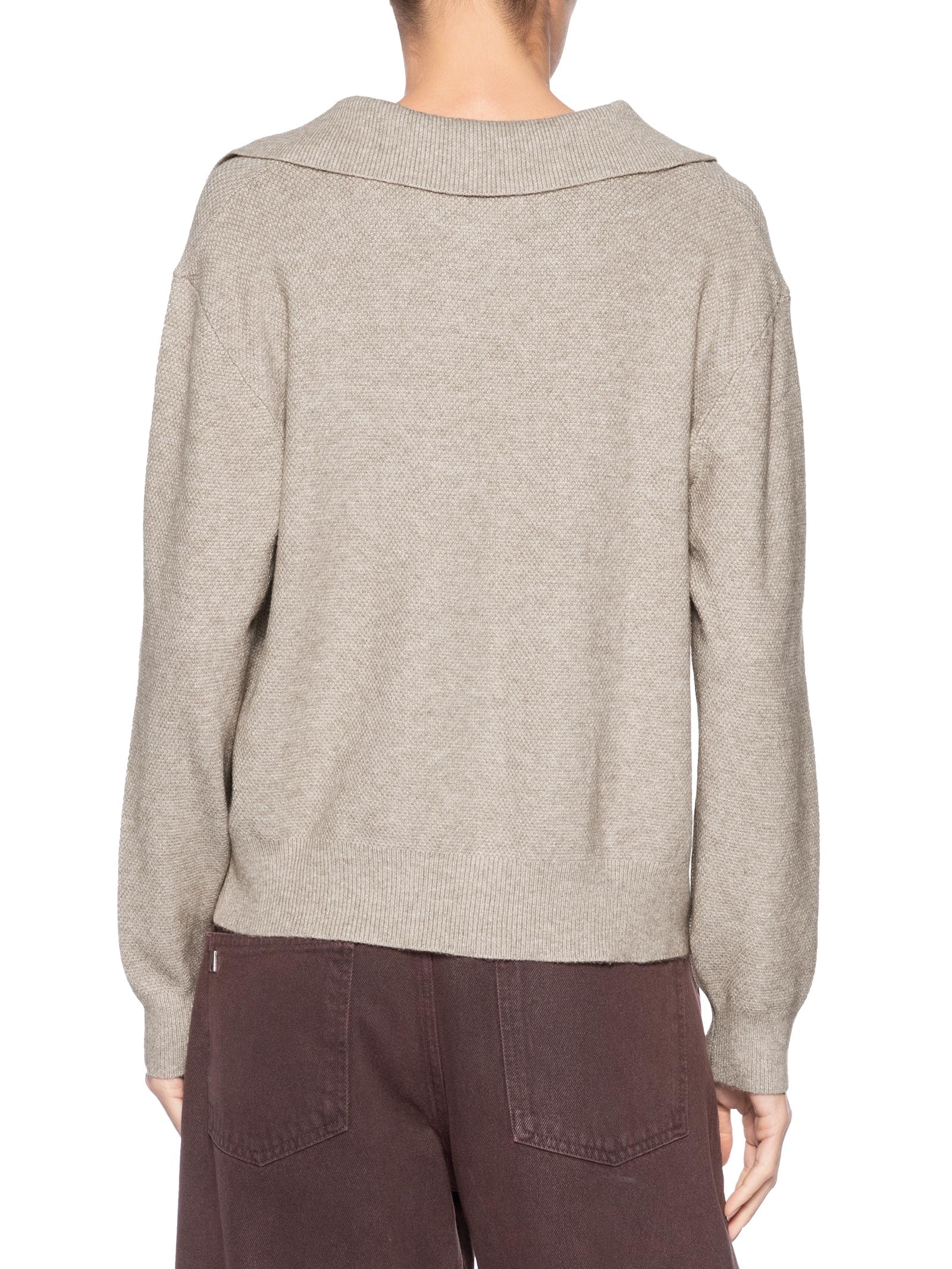 Suéter Feminino Em Tricot  Com Gola Polo Bege Market 33