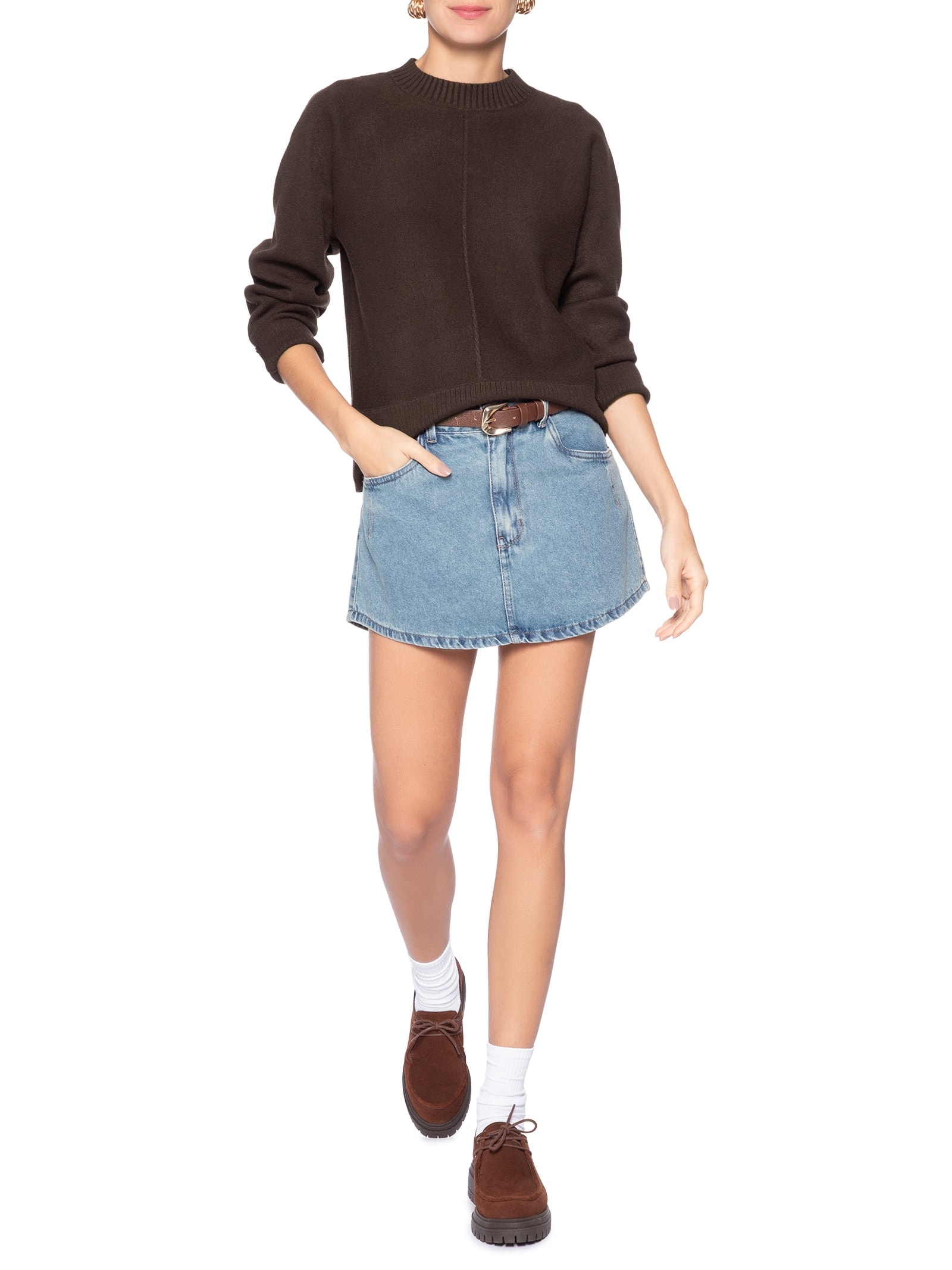 Sueter Feminino em Tricot Marrom Market 33