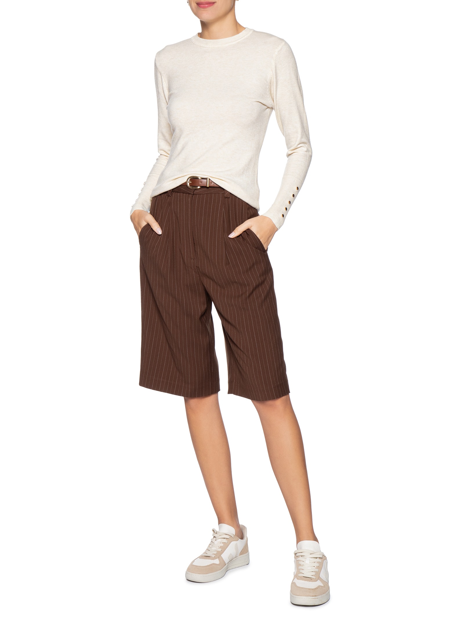 Suéter Feminino Em Tricot Off White Basiq
