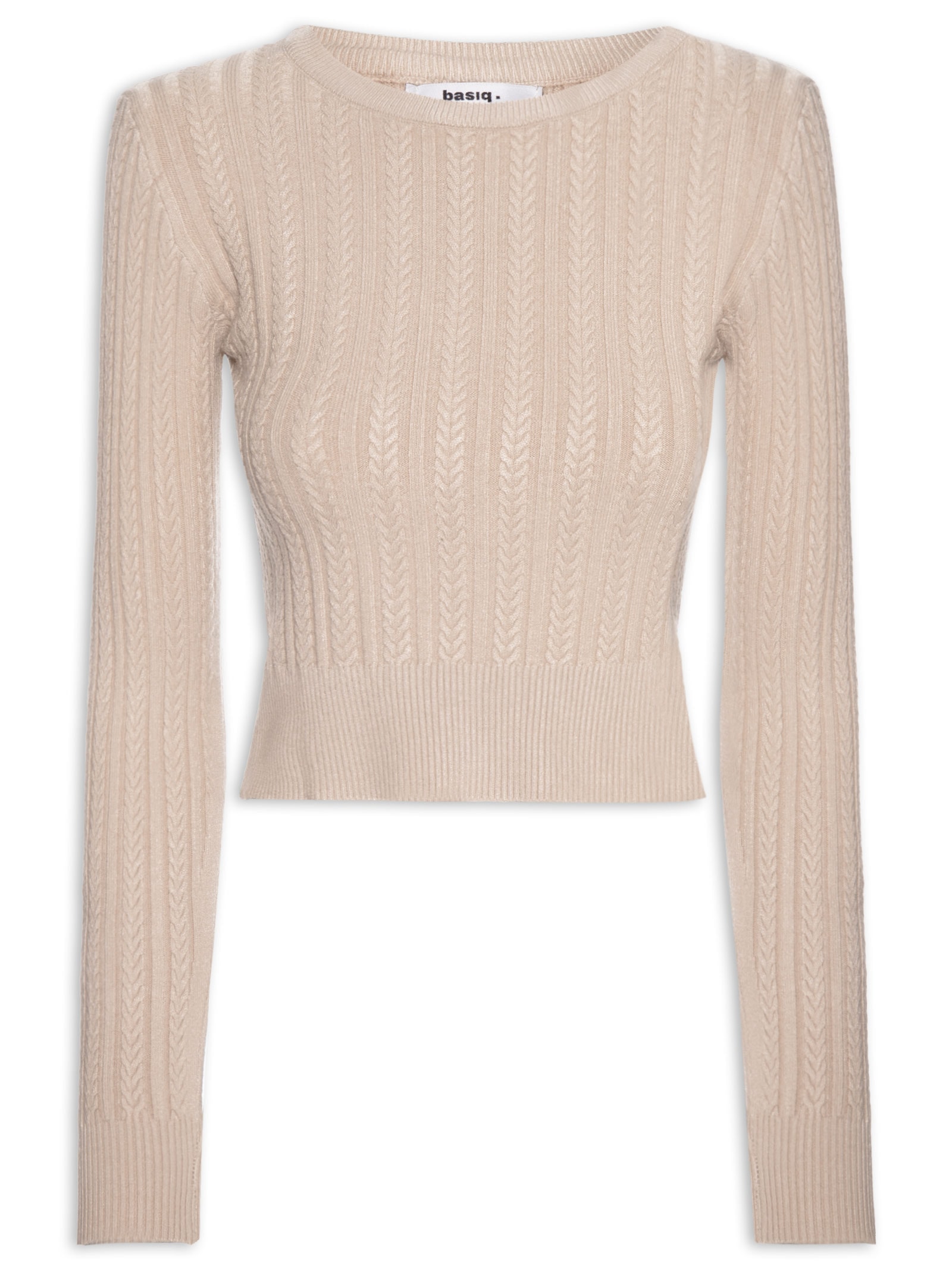 Suéter Feminino Em Tricot Trançado Bege Basiq