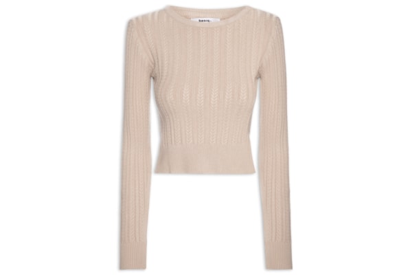 Suéter Feminino Em Tricot Trançado - Bege