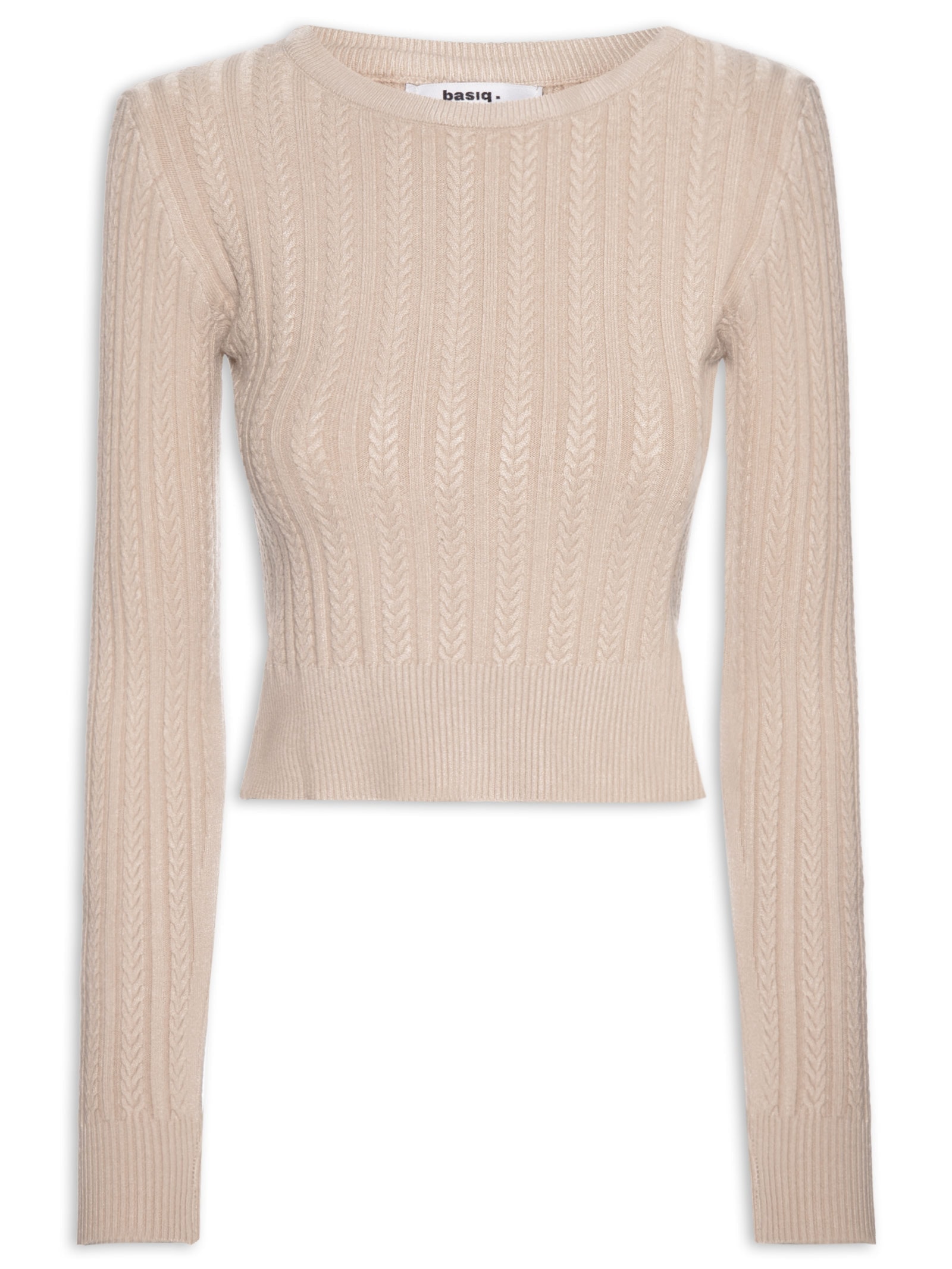 Suéter Feminino Em Tricot Trançado Bege Basiq