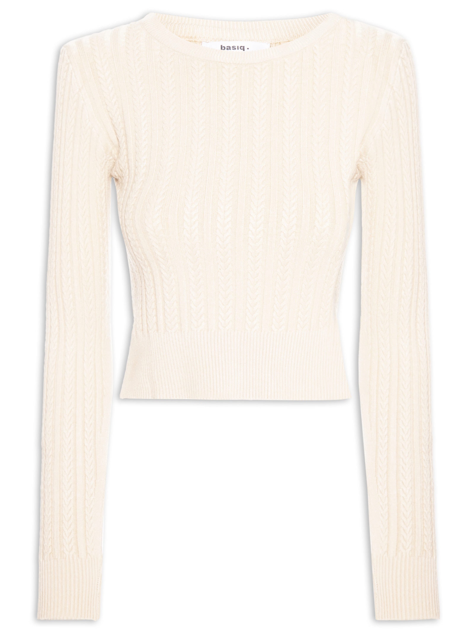 Suéter Feminino Em Tricot Trançado Bege Basiq