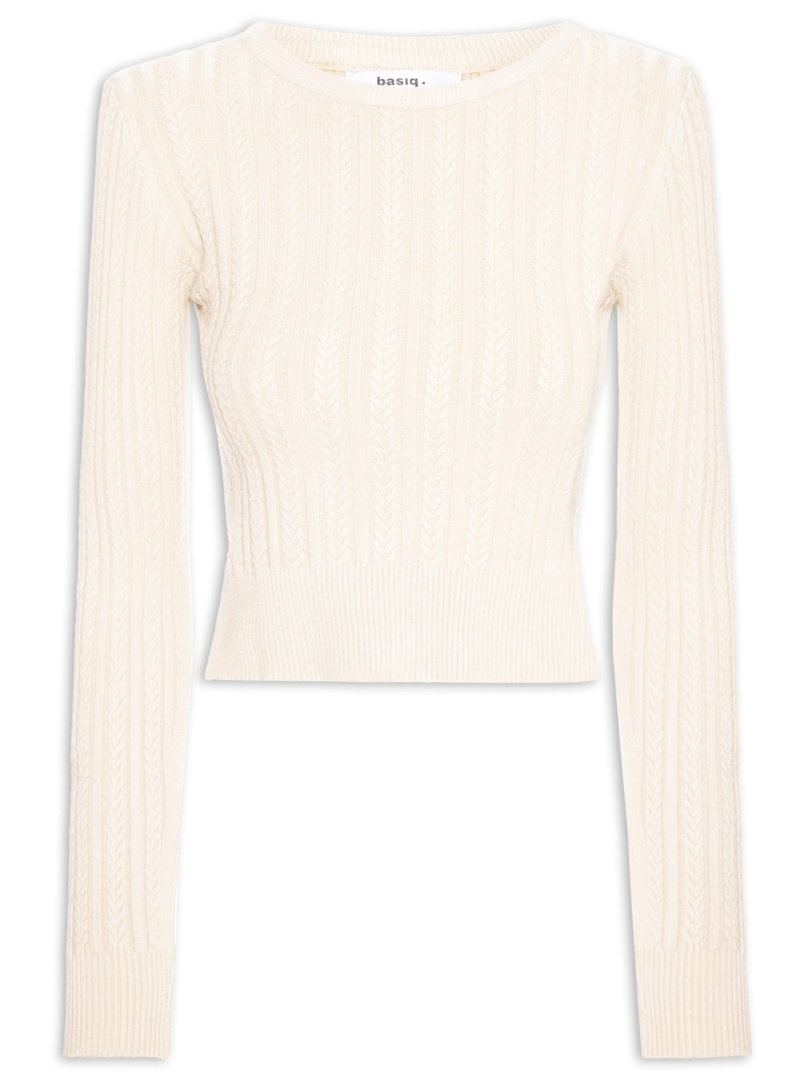 Suéter Feminino Em Tricot Trançado Bege Basiq