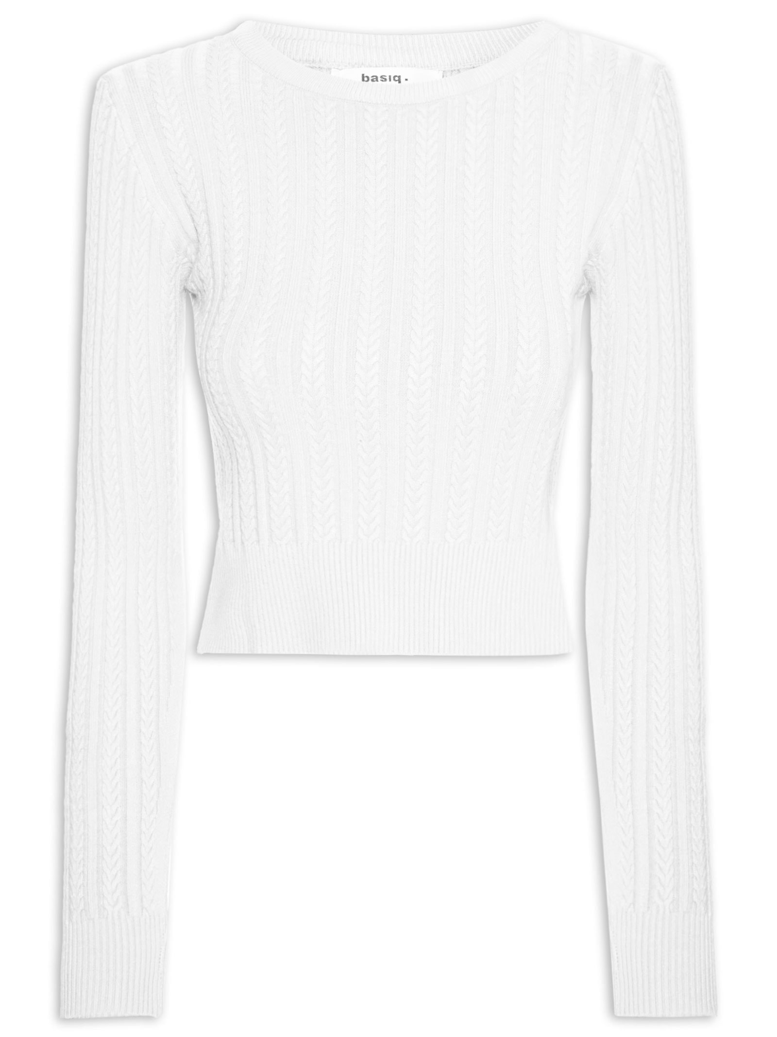 Suéter Feminino Em Tricot Trançado Branco Basiq