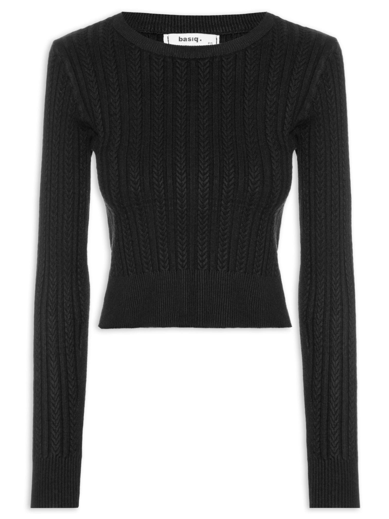 Suéter Feminino em Tricot Trançado Preto Basiq