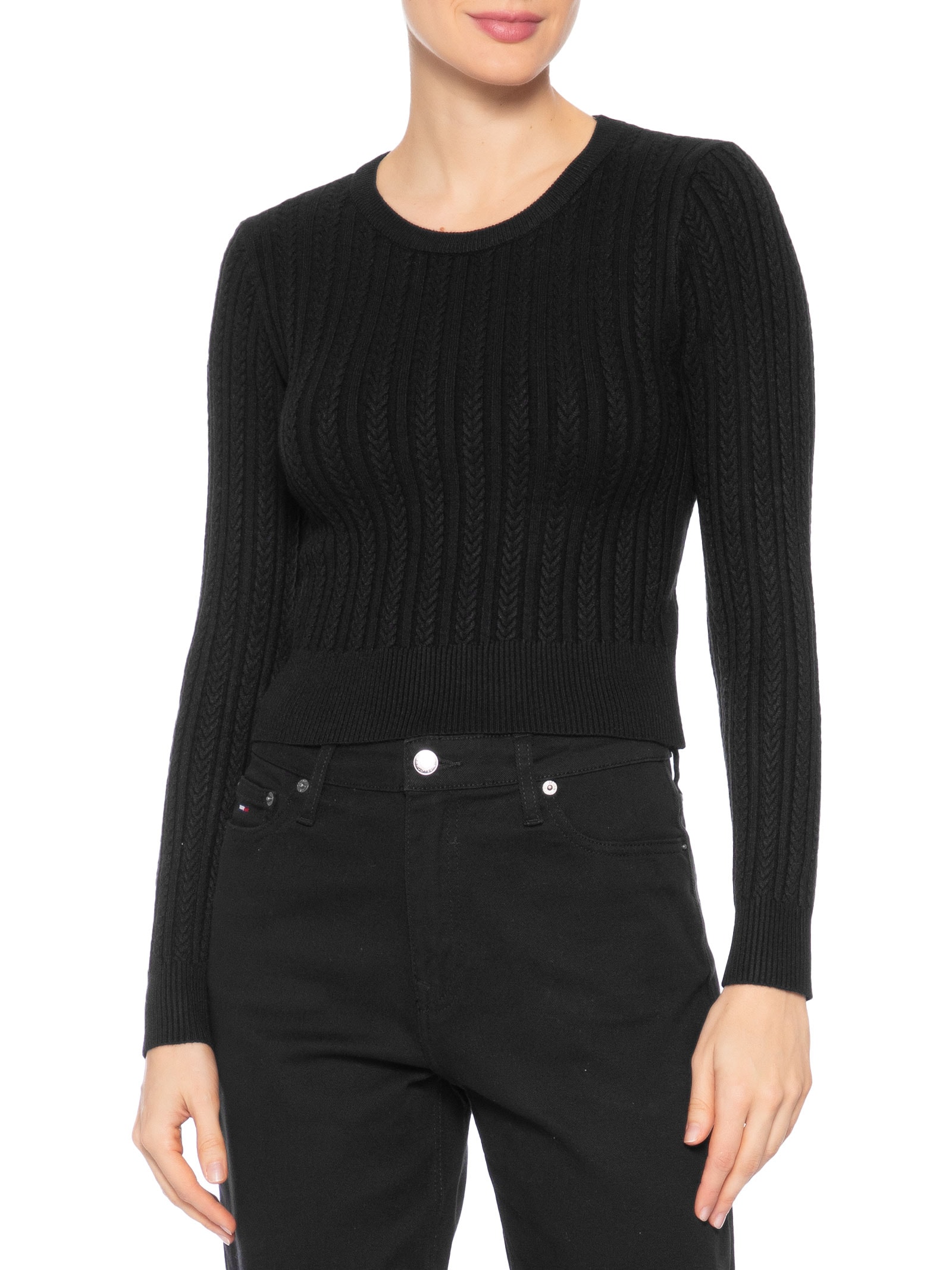 Suéter Feminino em Tricot Trançado Preto Basiq