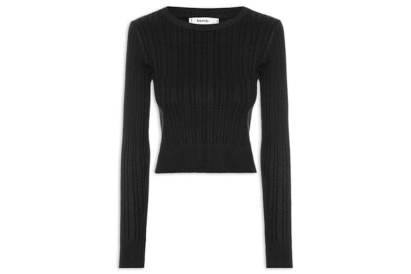 Suéter Feminino em Tricot Trançado - Preto