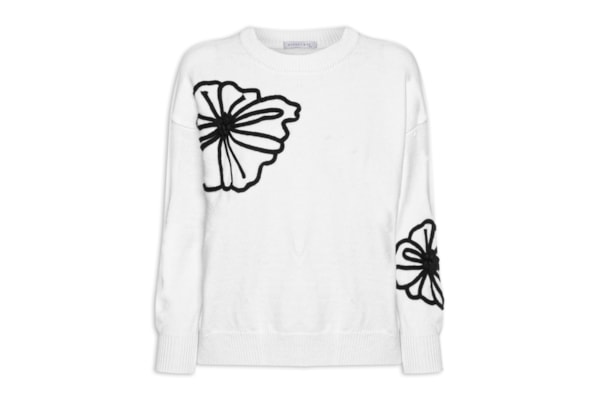Suéter Feminino Flor Em Tricot  – Branco