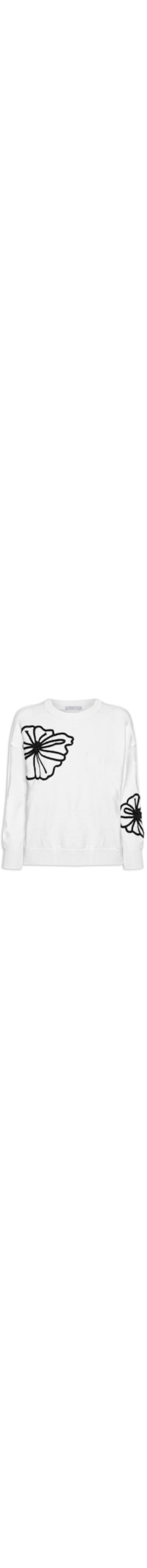 Suéter Feminino Flor Em Tricot – Branco