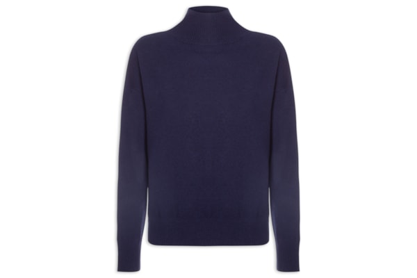 Suéter Feminino Gola Alta Com Blend De Lã E Cashmere - Azul