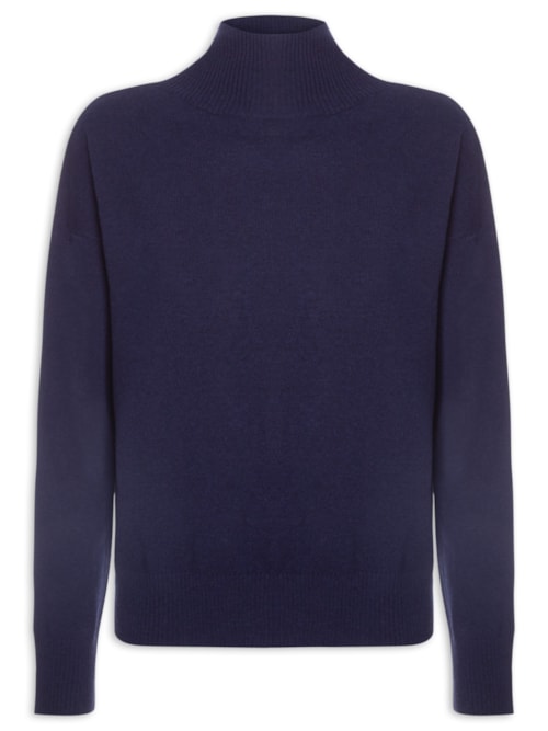 Suéter Feminino Gola Alta Com Blend De Lã E Cashmere - Azul