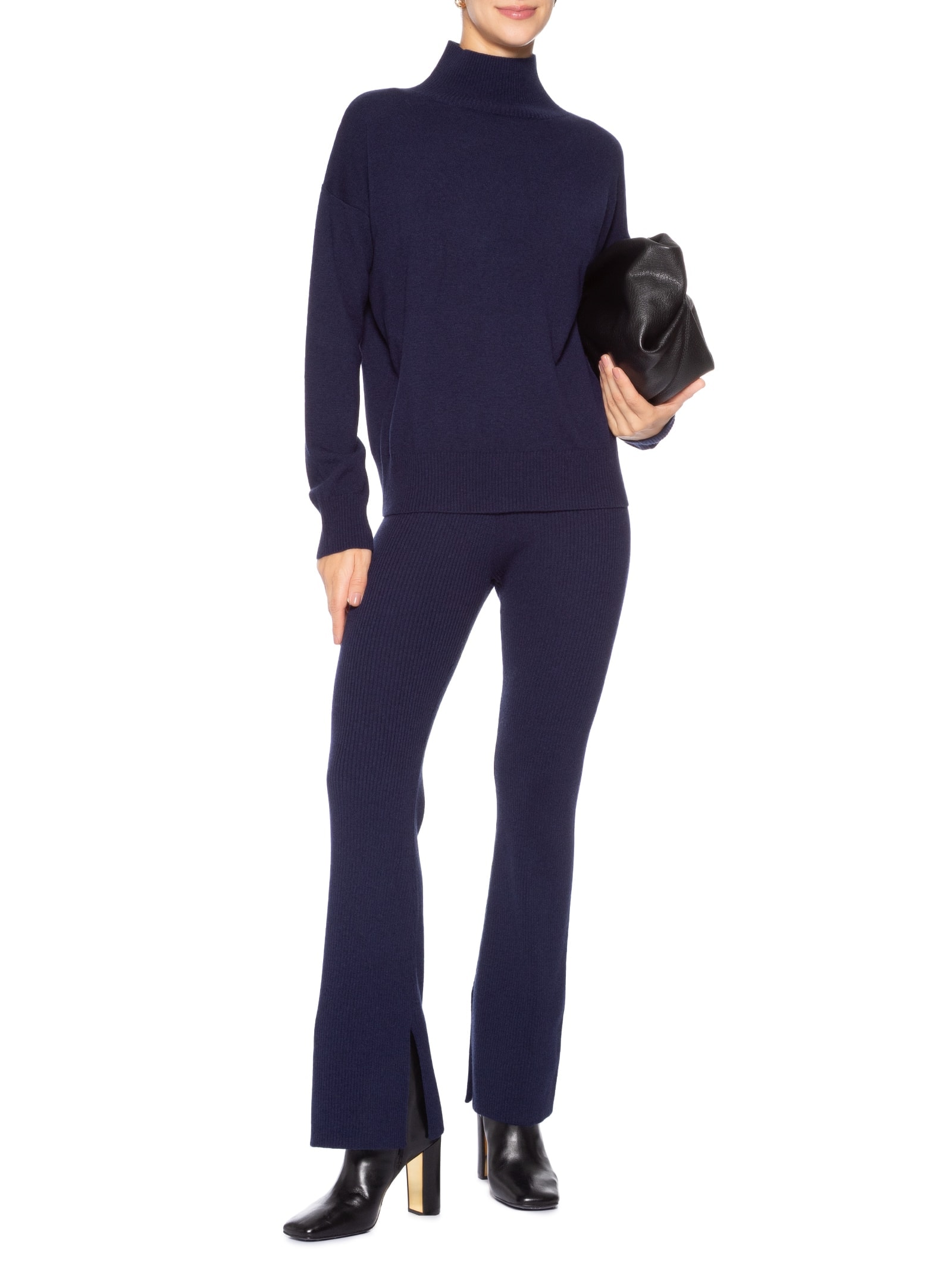 Suéter Feminino Gola Alta Com Blend De Lã E Cashmere Azul '2Essential