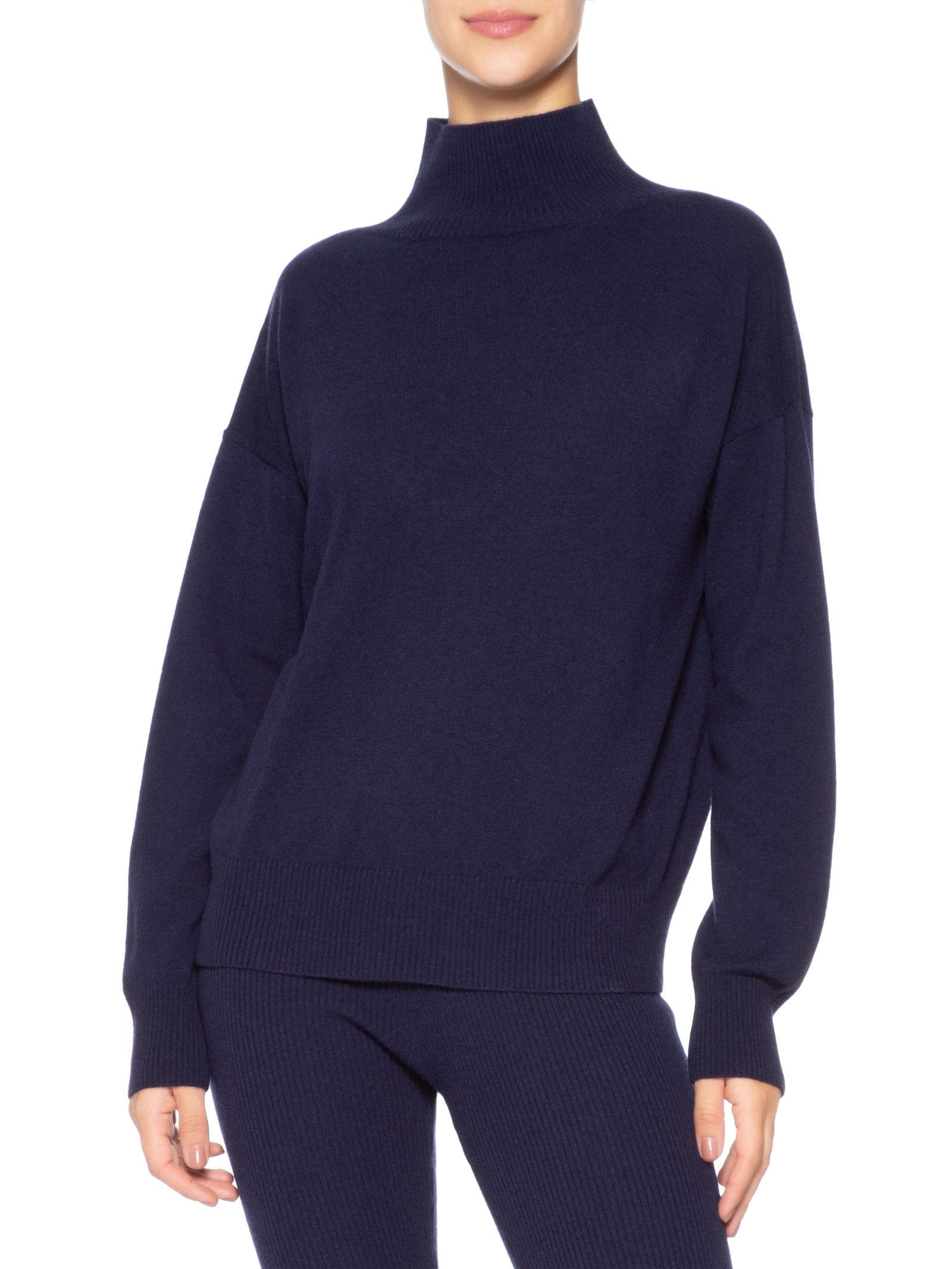 Suéter Feminino Gola Alta Com Blend De Lã E Cashmere Azul '2Essential