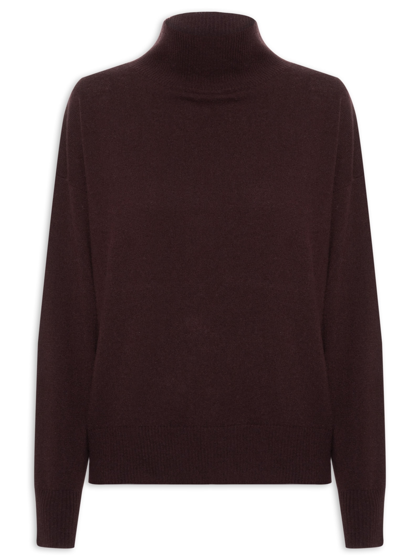 Suéter Feminino Gola Alta Com Blend de Lã e Cashmere Marrom '2Essential