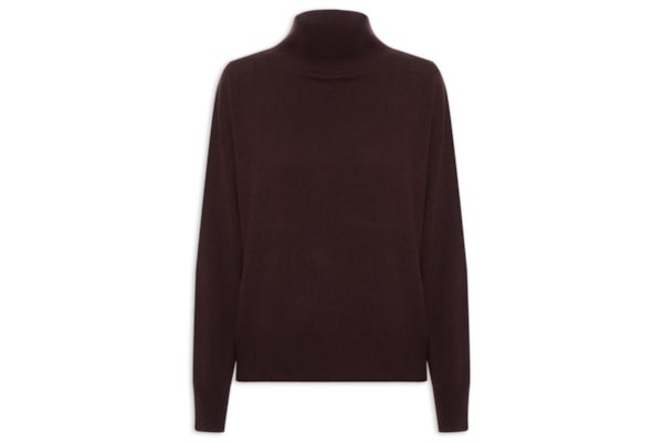 Suéter Feminino Gola Alta Com Blend de Lã e Cashmere - Marrom