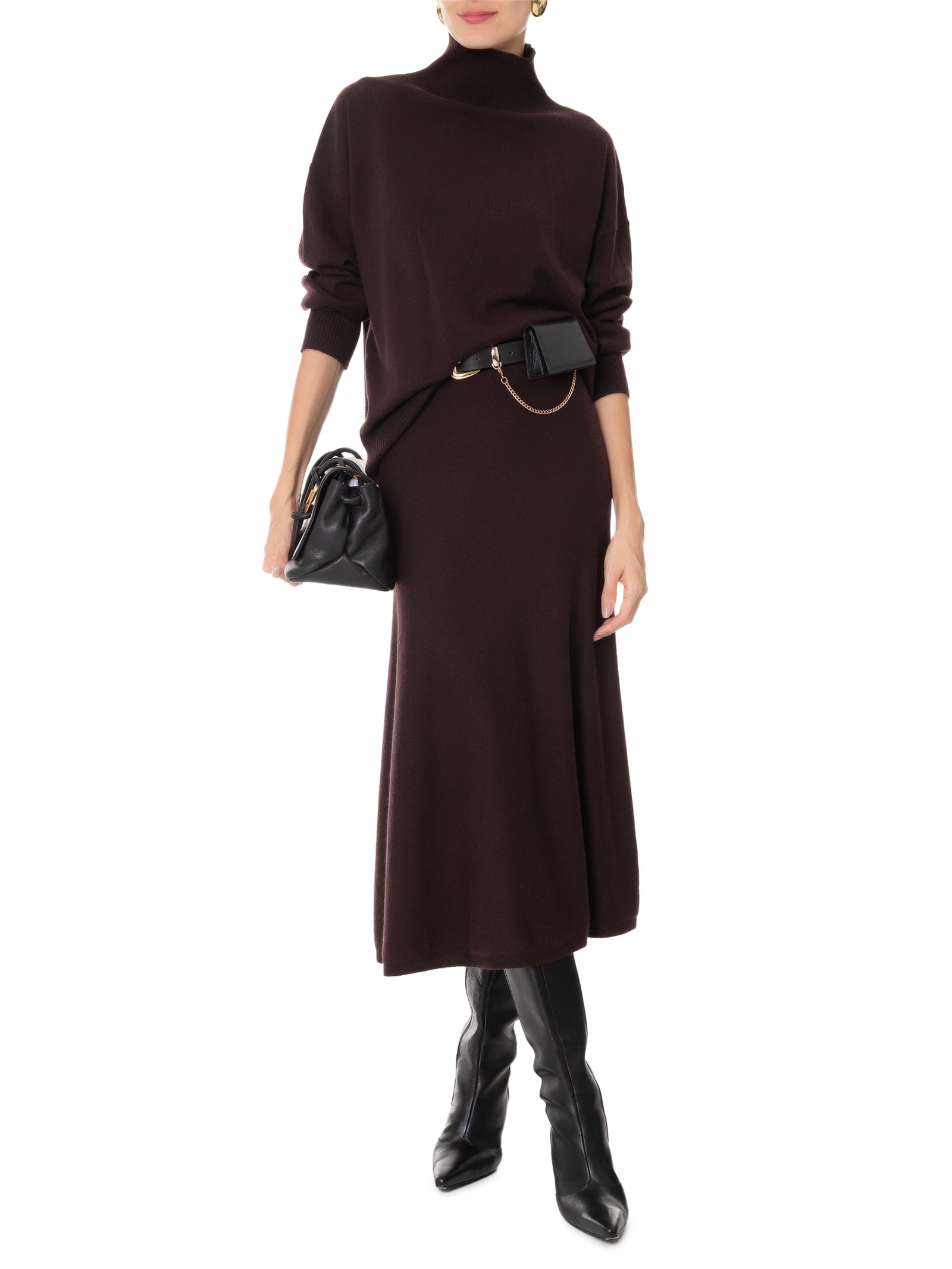Suéter Feminino Gola Alta Com Blend de Lã e Cashmere Marrom '2Essential