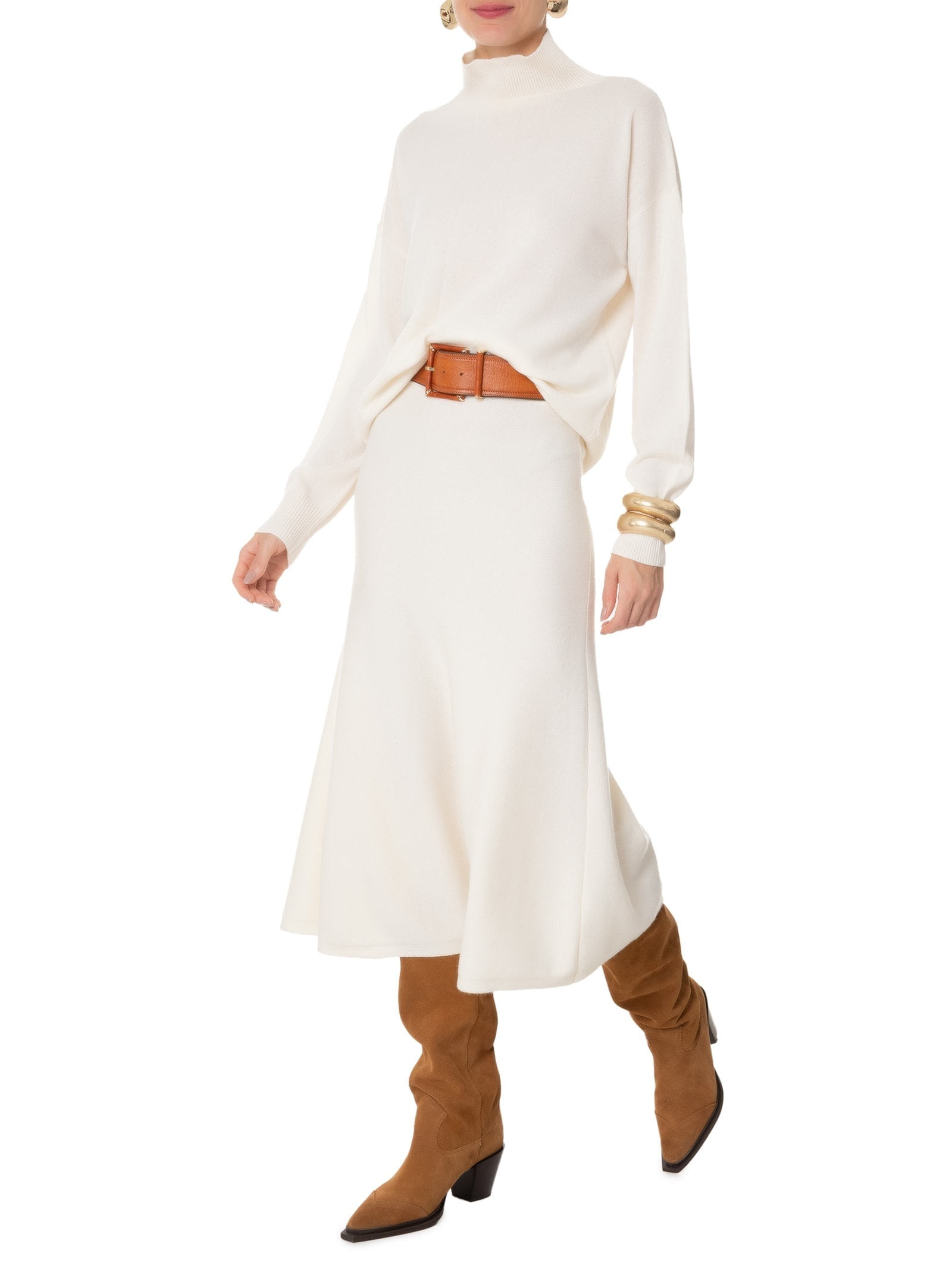 Suéter Feminino Gola Alta Com Blend de Lã e Cashmere Off White '2Essential