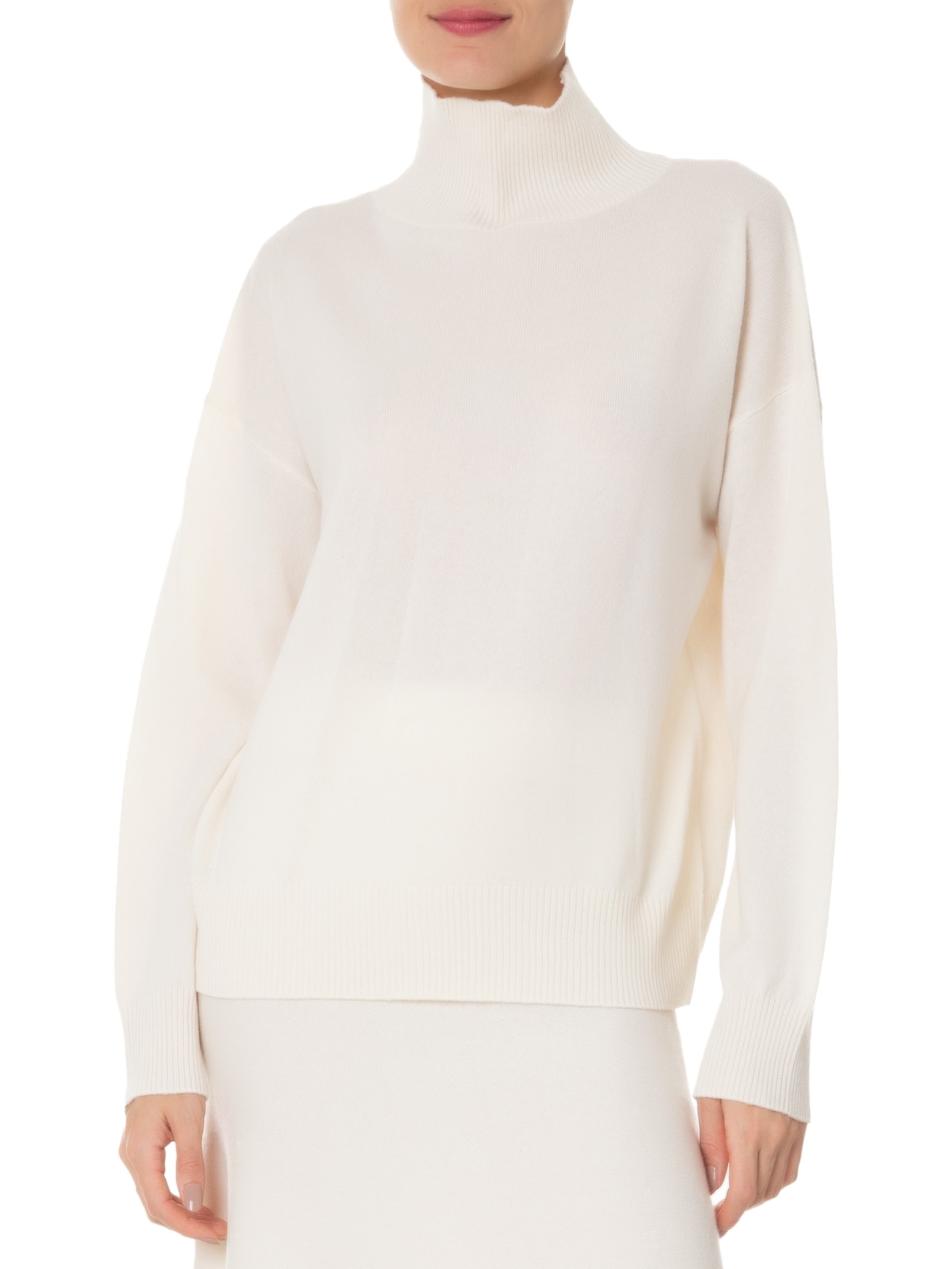 Suéter Feminino Gola Alta Com Blend de Lã e Cashmere Off White '2Essential