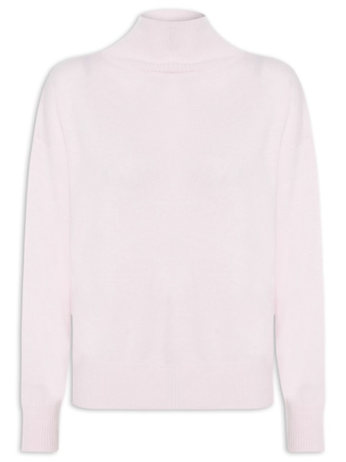 Suéter Feminino Gola Alta Com Blend De Lã E Cashmere - Rosa