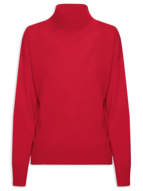 Suéter Feminino Gola Alta Com Blend de Lã e Cashmere - Vermelho
