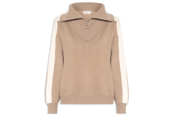 Suéter Feminino Gola Alta Com Zíper - Bege