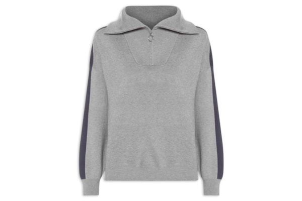 Suéter Feminino Gola Alta Com Zíper - Cinza