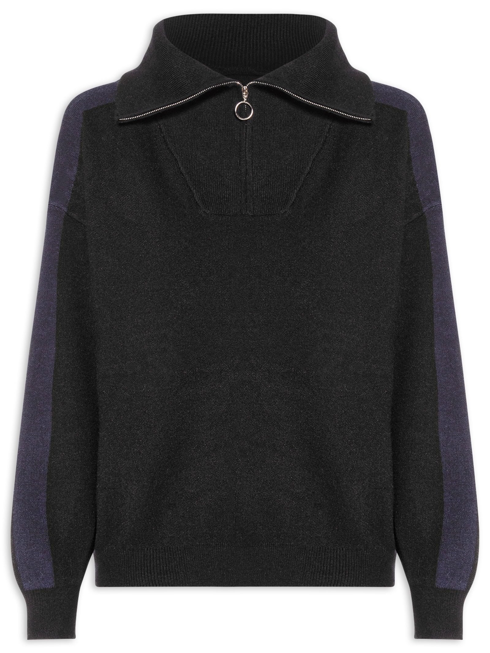 Suéter Feminino Gola Alta Com Zíper Preto Basiq