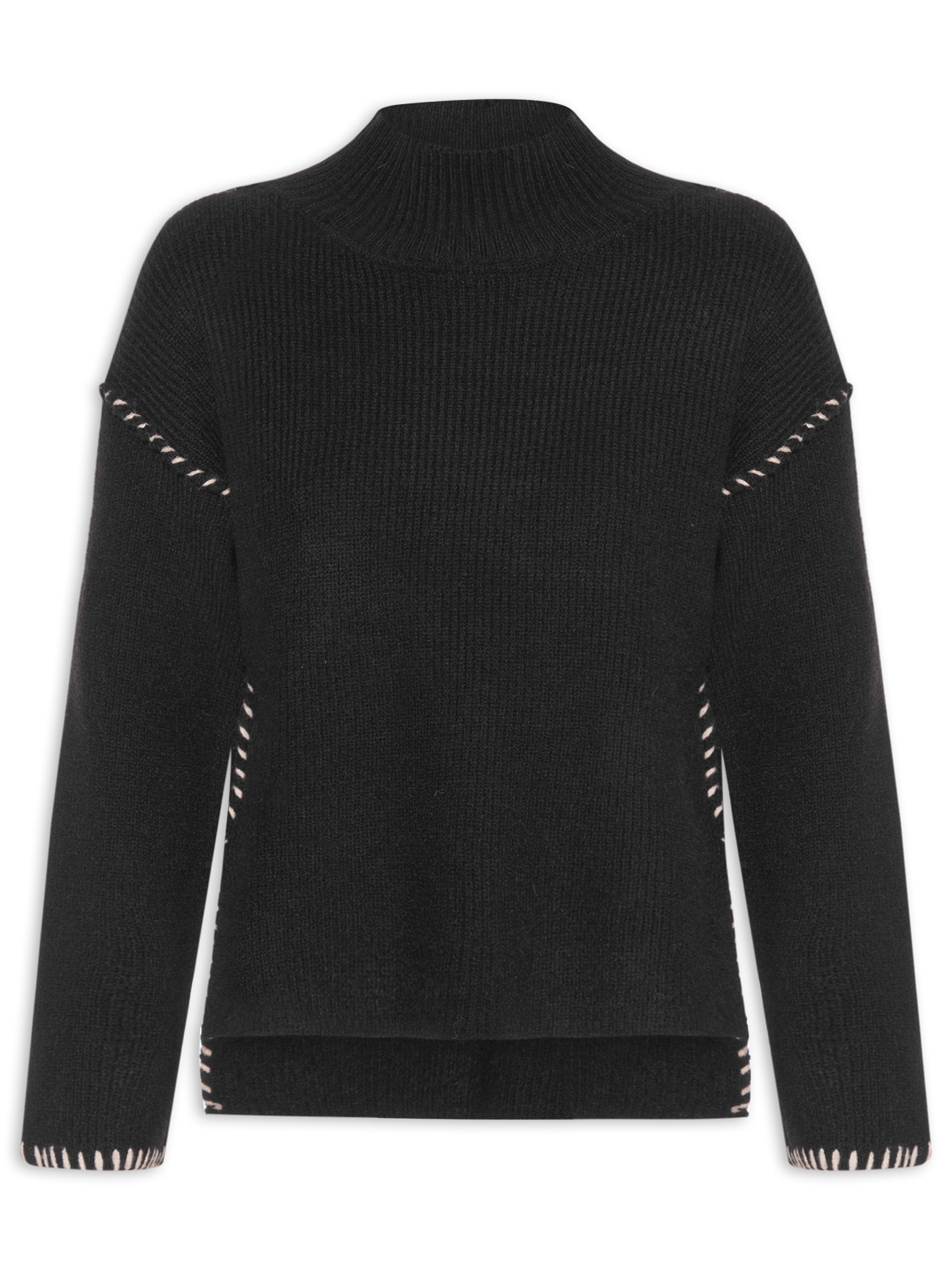 Suéter Feminino Gola Alta Em Tricot Preto '2Essential