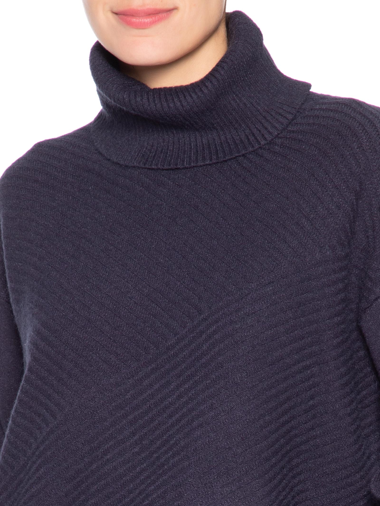 Suéter Feminino Gola Alta Texturizado Azul Basiq