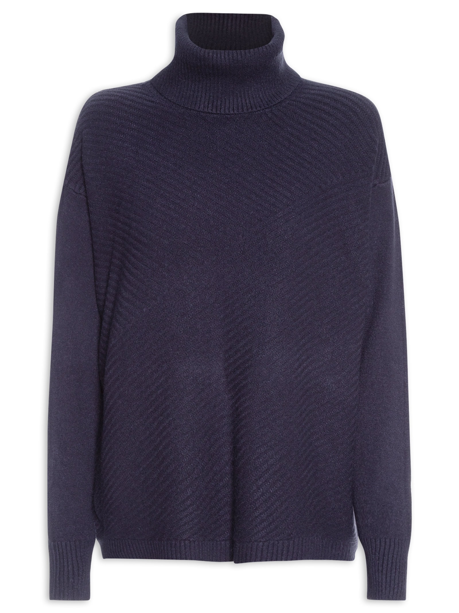 Suéter Feminino Gola Alta Texturizado Azul Basiq