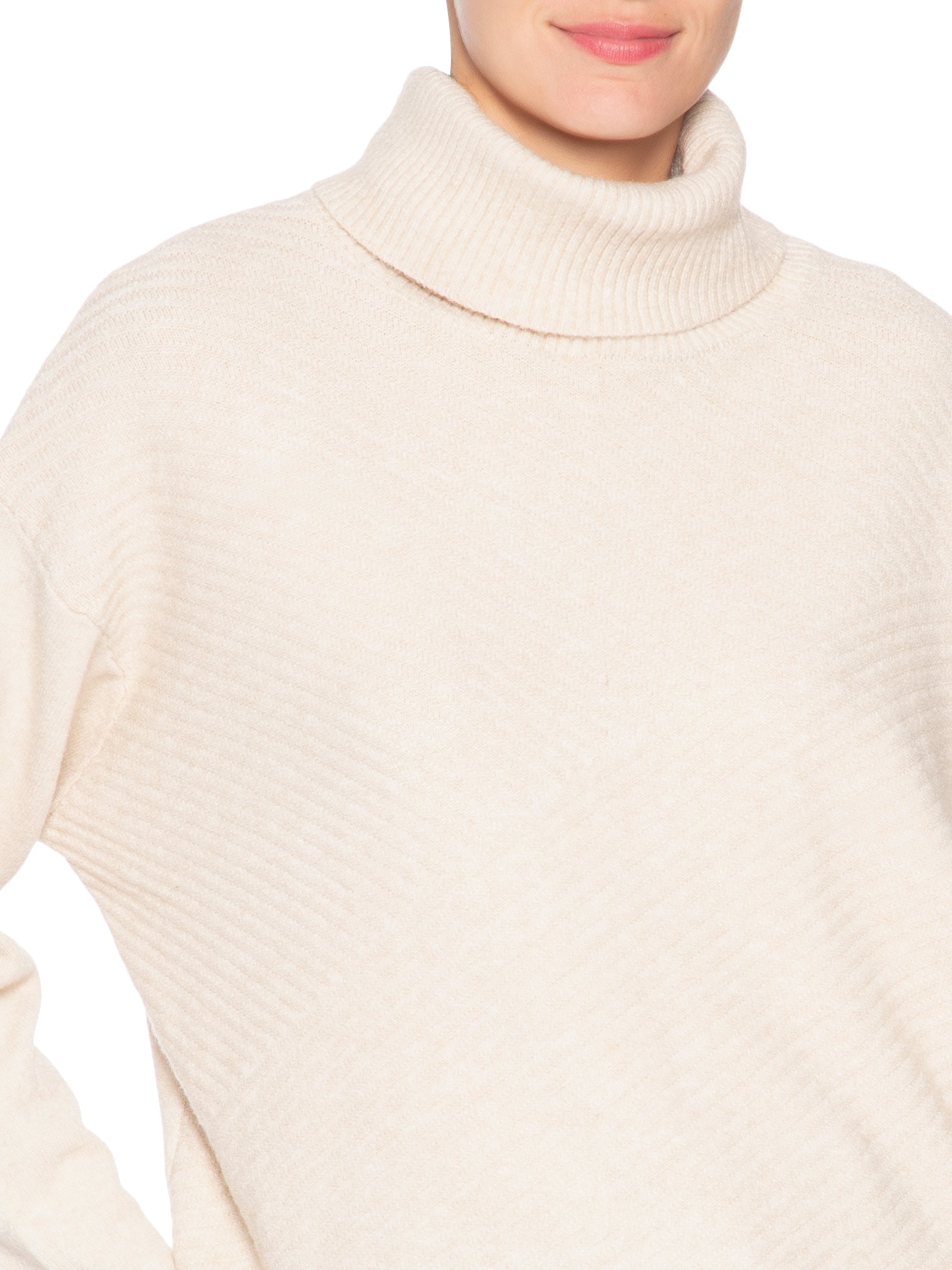 Suéter Feminino Gola Alta Texturizado Bege Basiq