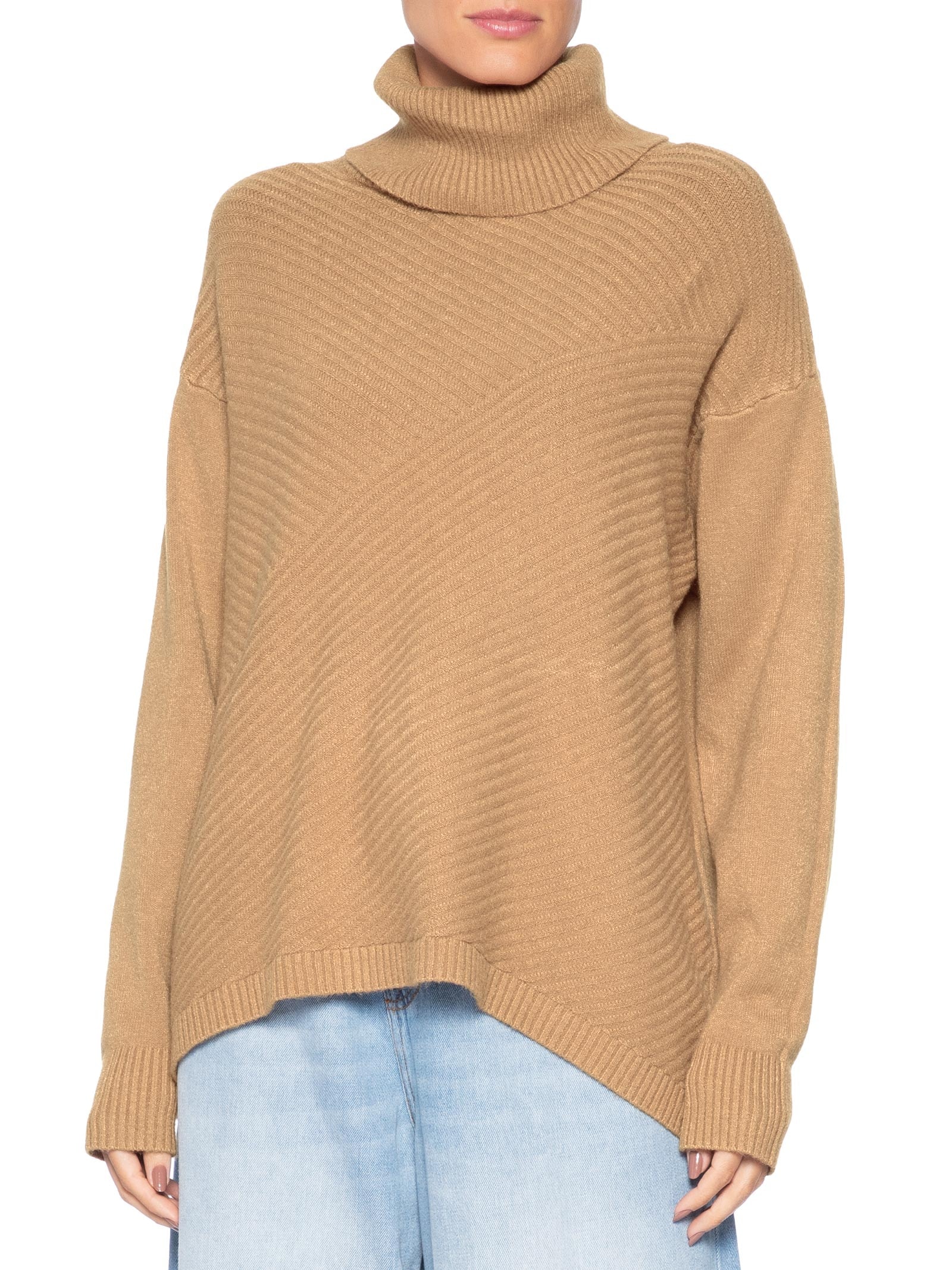 Suéter Feminino Gola Alta Texturizado Marrom Basiq